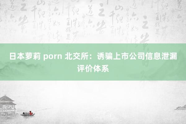 日本萝莉 porn 北交所：诱骗上市公司信息泄漏评价体系