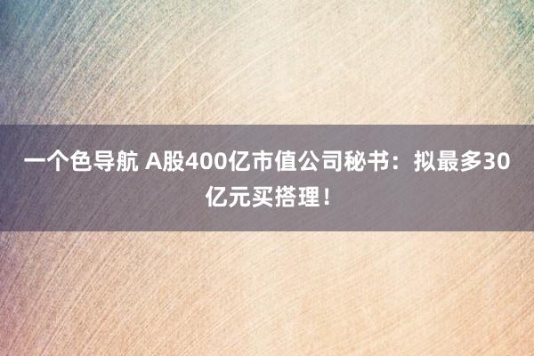 一个色导航 A股400亿市值公司秘书：拟最多30亿元买搭理！