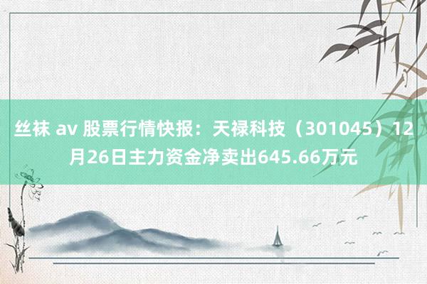 丝袜 av 股票行情快报：天禄科技（301045）12月26日主力资金净卖出645.66万元