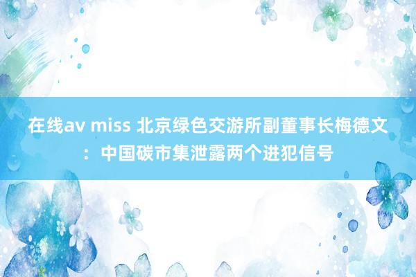 在线av miss 北京绿色交游所副董事长梅德文：中国碳市集泄露两个进犯信号