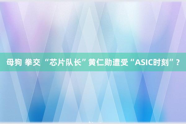 母狗 拳交 “芯片队长”黄仁勋遭受“ASIC时刻”？