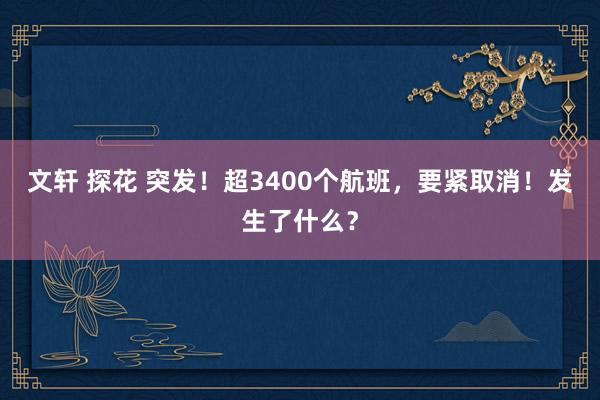 文轩 探花 突发！超3400个航班，要紧取消！发生了什么？