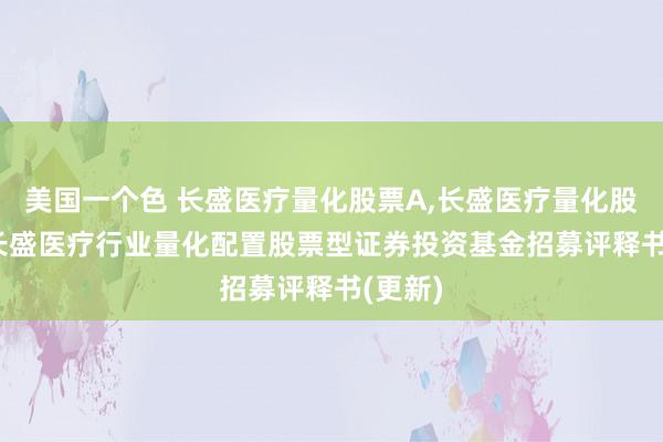 美国一个色 长盛医疗量化股票A,长盛医疗量化股票C: 长盛医疗行业量化配置股票型证券投资基金招募评释书(更新)
