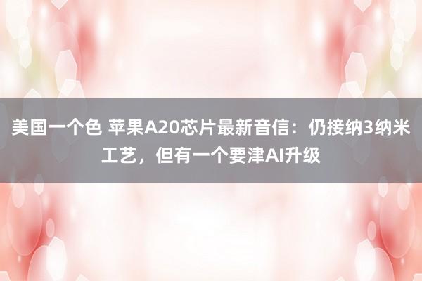 美国一个色 苹果A20芯片最新音信：仍接纳3纳米工艺，但有一个要津AI升级