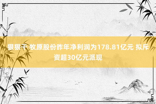 狠狠干 牧原股份昨年净利润为178.81亿元 拟斥资超30亿元派现