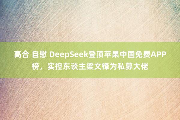 高合 自慰 DeepSeek登顶苹果中国免费APP榜，实控东谈主梁文锋为私募大佬