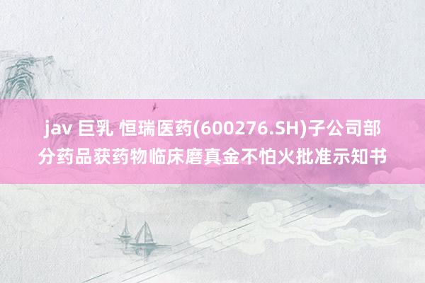 jav 巨乳 恒瑞医药(600276.SH)子公司部分药品获药物临床磨真金不怕火批准示知书
