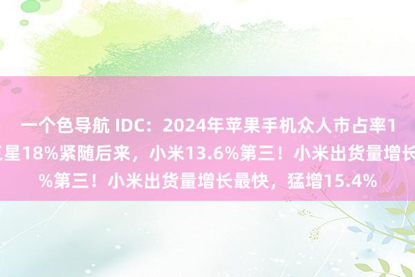 一个色导航 IDC：2024年苹果手机众人市占率18.7%位居第一，三星18%紧随后来，小米13.6%第三！小米出货量增长最快，猛增15.4%